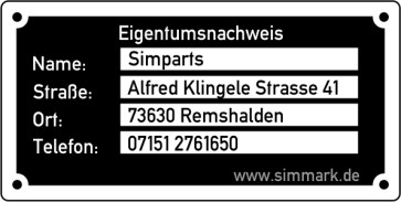 10er Set feuerfeste Kennzeichnungsschilder aus Aluminium in Typenschildoptik für Flugmodelle 50mm x 25mm